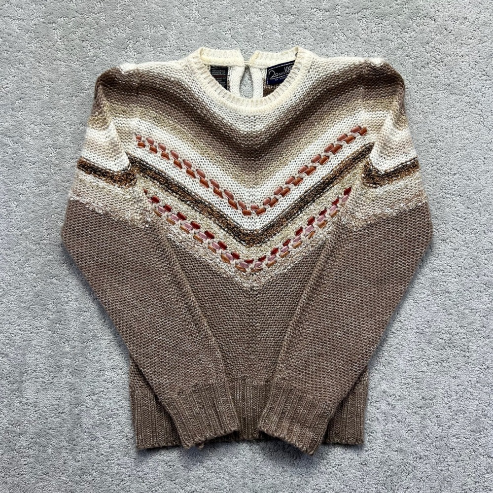 VINTAGE 20 Ans Knits Mariea Kim Sweater Womens Medium Brown Chevron Ribbon Knit